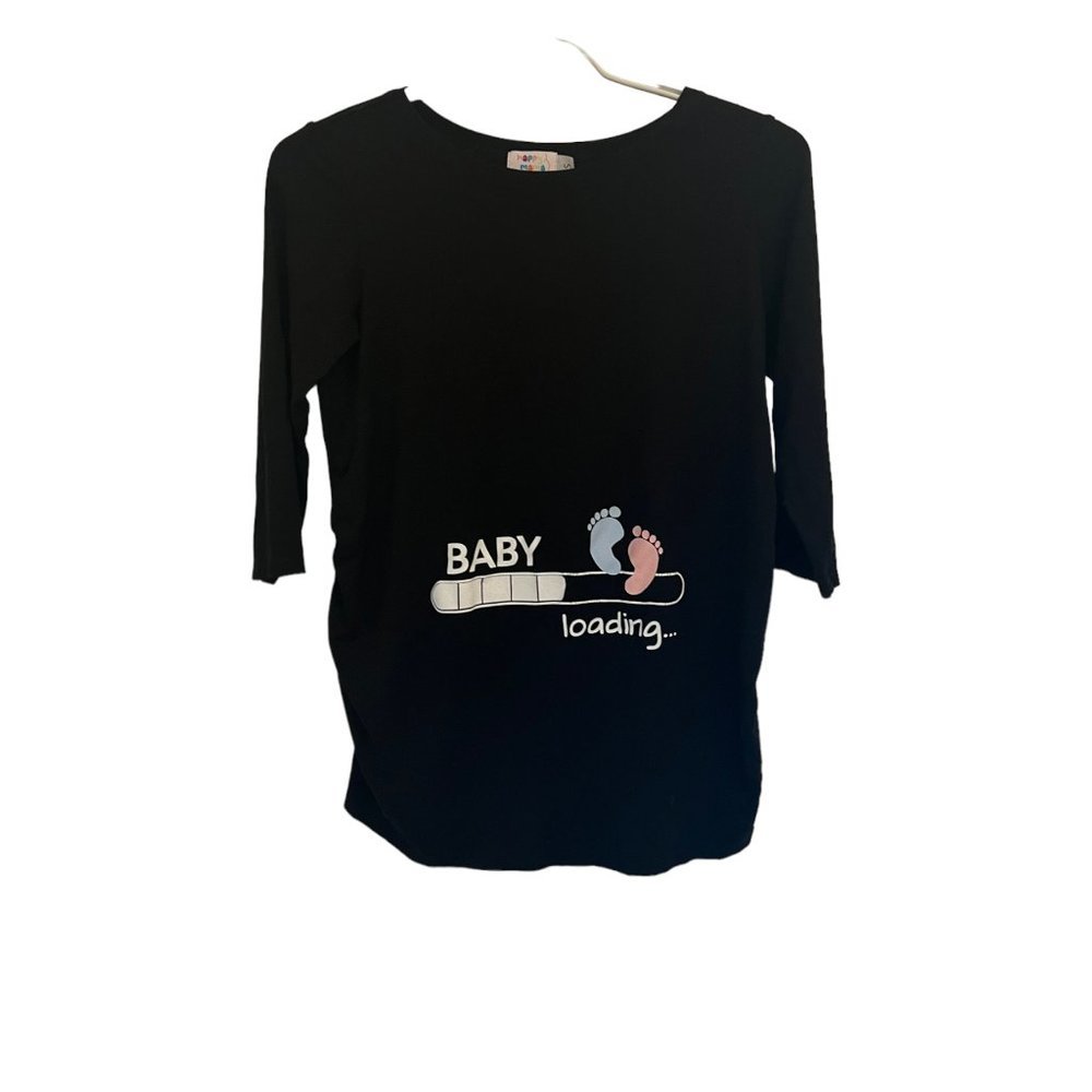 Happy Mama Baby loading women's maternity graphic quarter sleeve sz S